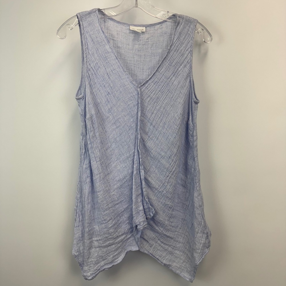 Pure Jill J. Jill Women XS Blue 100% Linen V-Neck Sharkbite Hem Tank Top